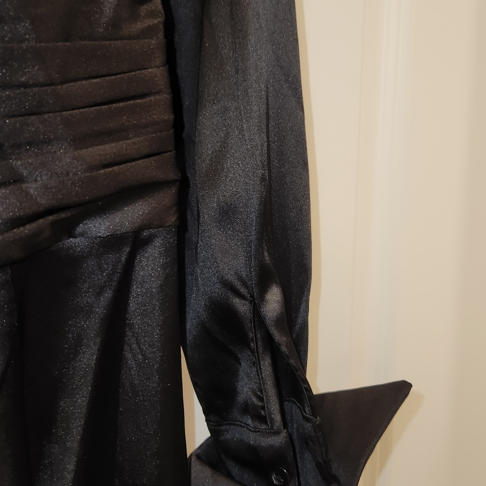 Black satin pantsuit